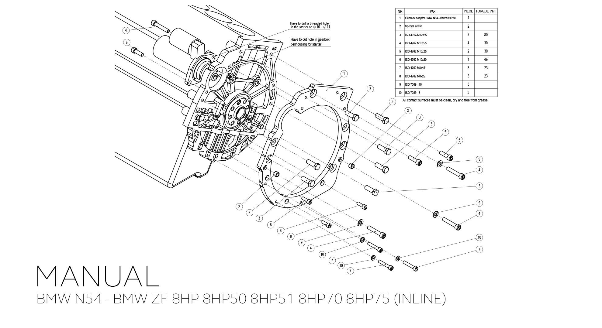 adapter konwertera BMW ZF 8HP 8HP50 8HP51 8HP70 8HP75 - BMW N54 N55 (6-śrub montażowych)