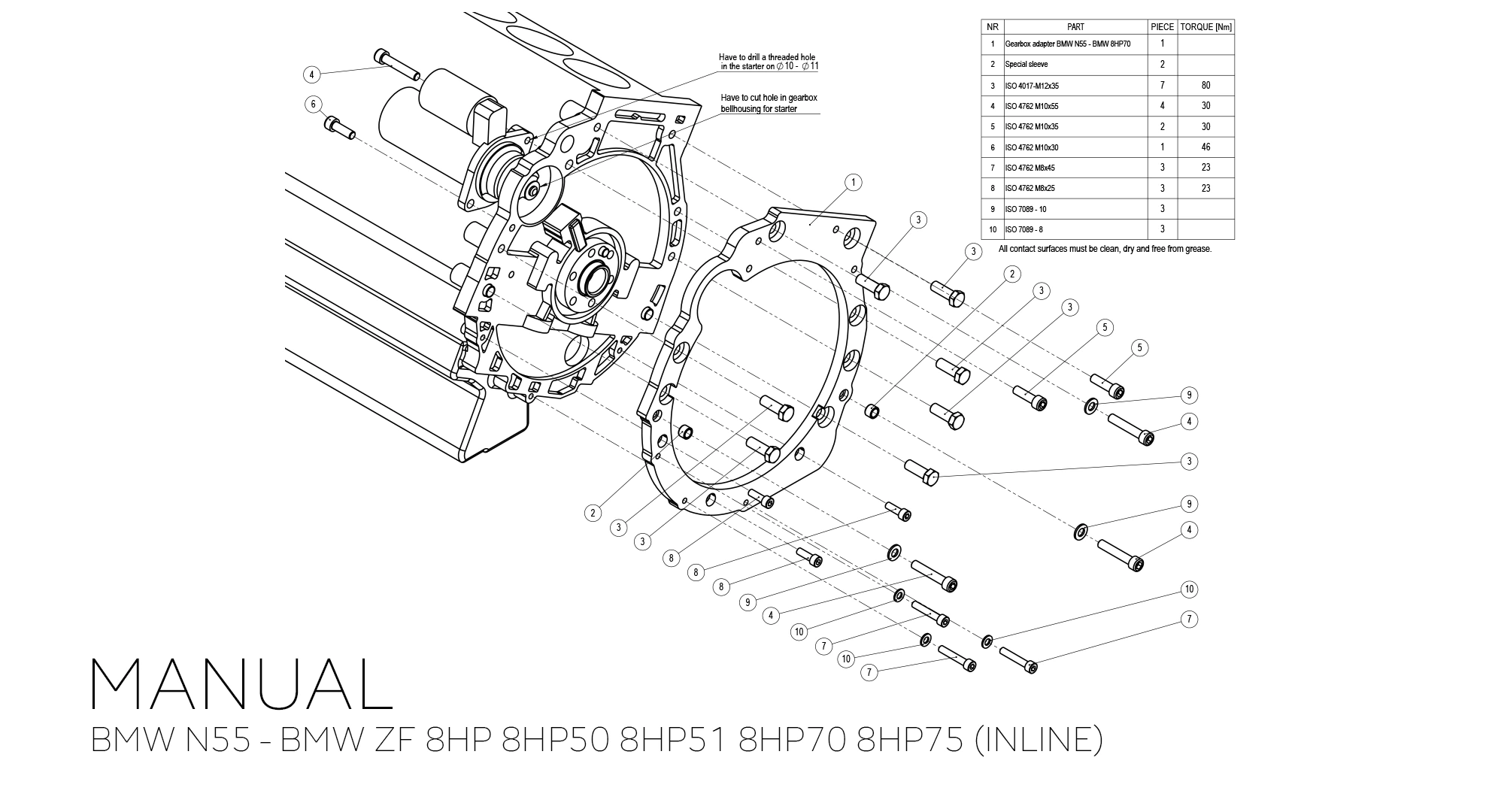 adapter konwertera BMW ZF 8HP 8HP50 8HP51 8HP70 8HP75 - BMW N54 N55 (6-śrub montażowych)