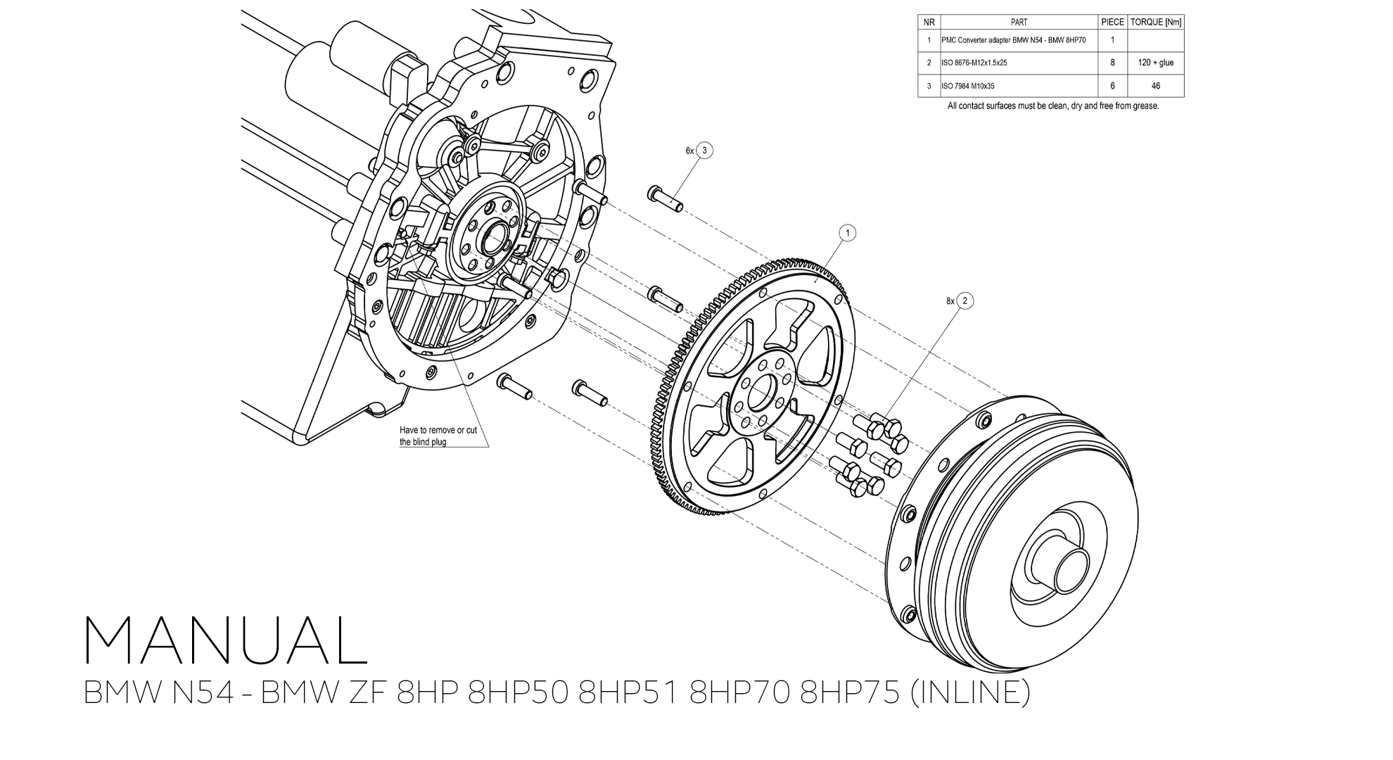 adapter konwertera BMW ZF 8HP 8HP50 8HP51 8HP70 8HP75 - BMW N54 (8-śrub montażowych)