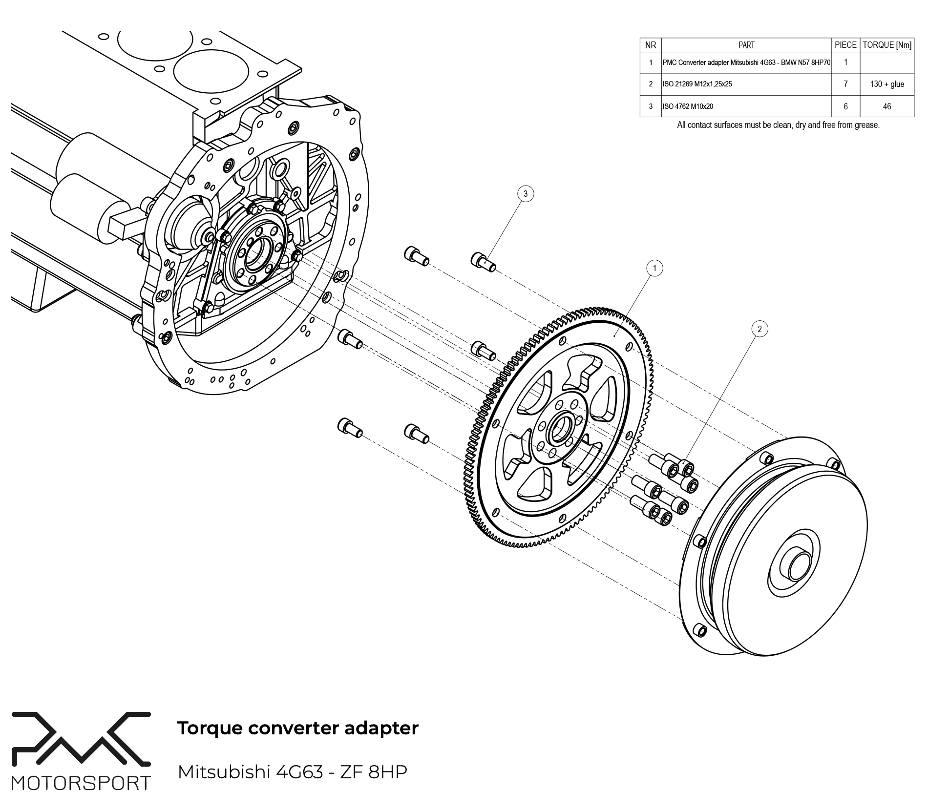 Mitsubishi 4G63 to BMW ZF 8HP 8HP50 8HP51 8HP70 8HP75 Converter Adapter installation manual
