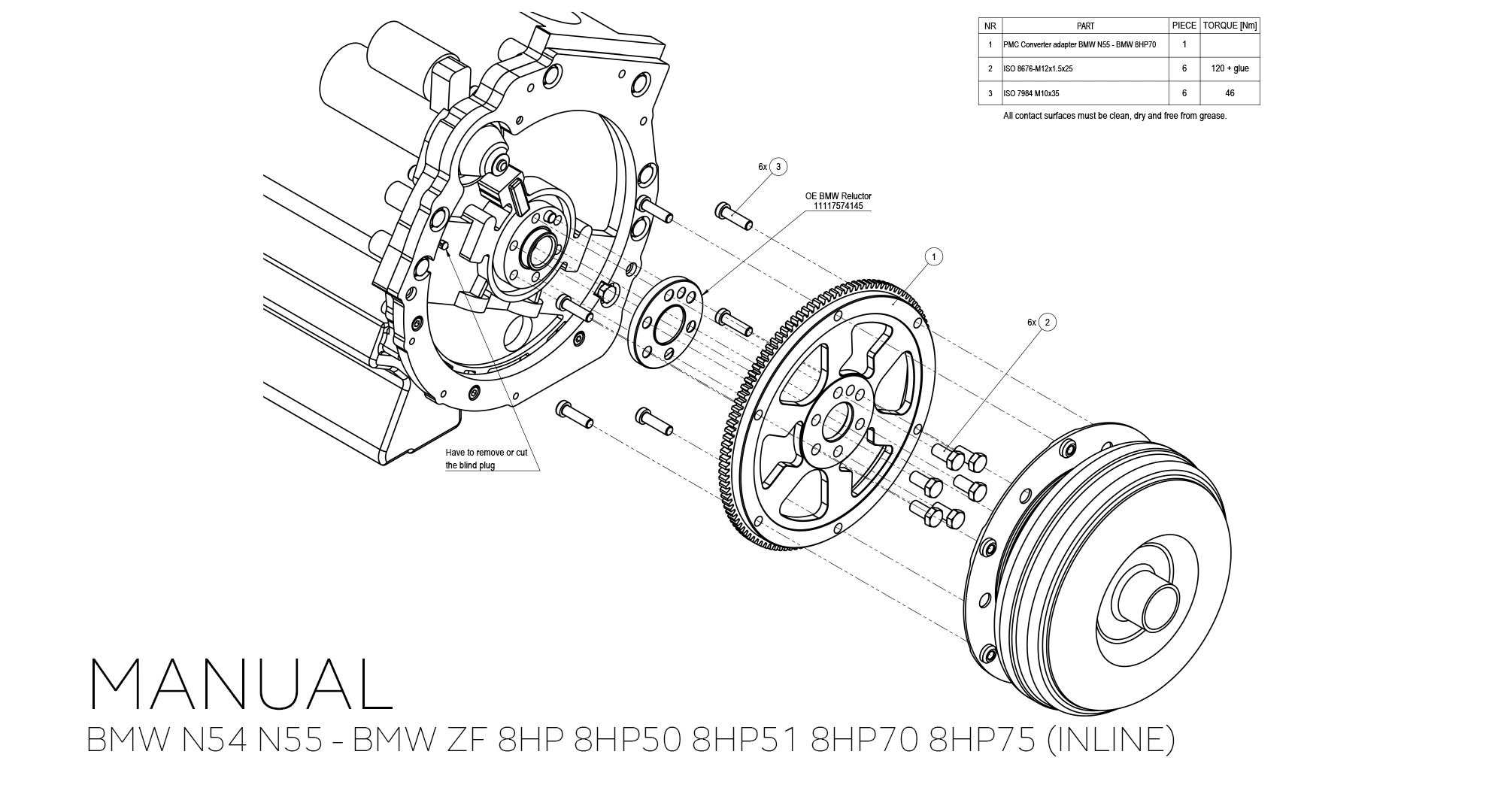 adapter konwertera BMW ZF 8HP 8HP50 8HP51 8HP70 8HP75 - BMW N54 N55 (6-śrub montażowych)