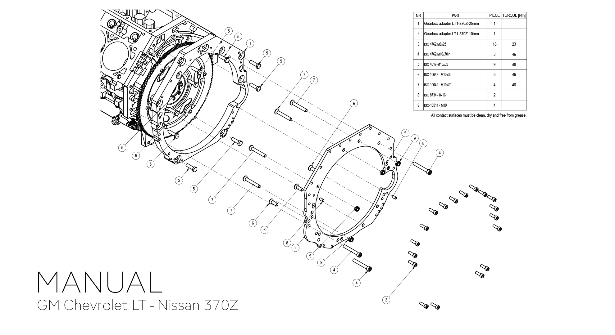 Adapter skrzyni biegów GM Chevrolet V8 LS LS1 LS2 LS3 LS6 LS7 L99 / Vortec - nissan 370z jk