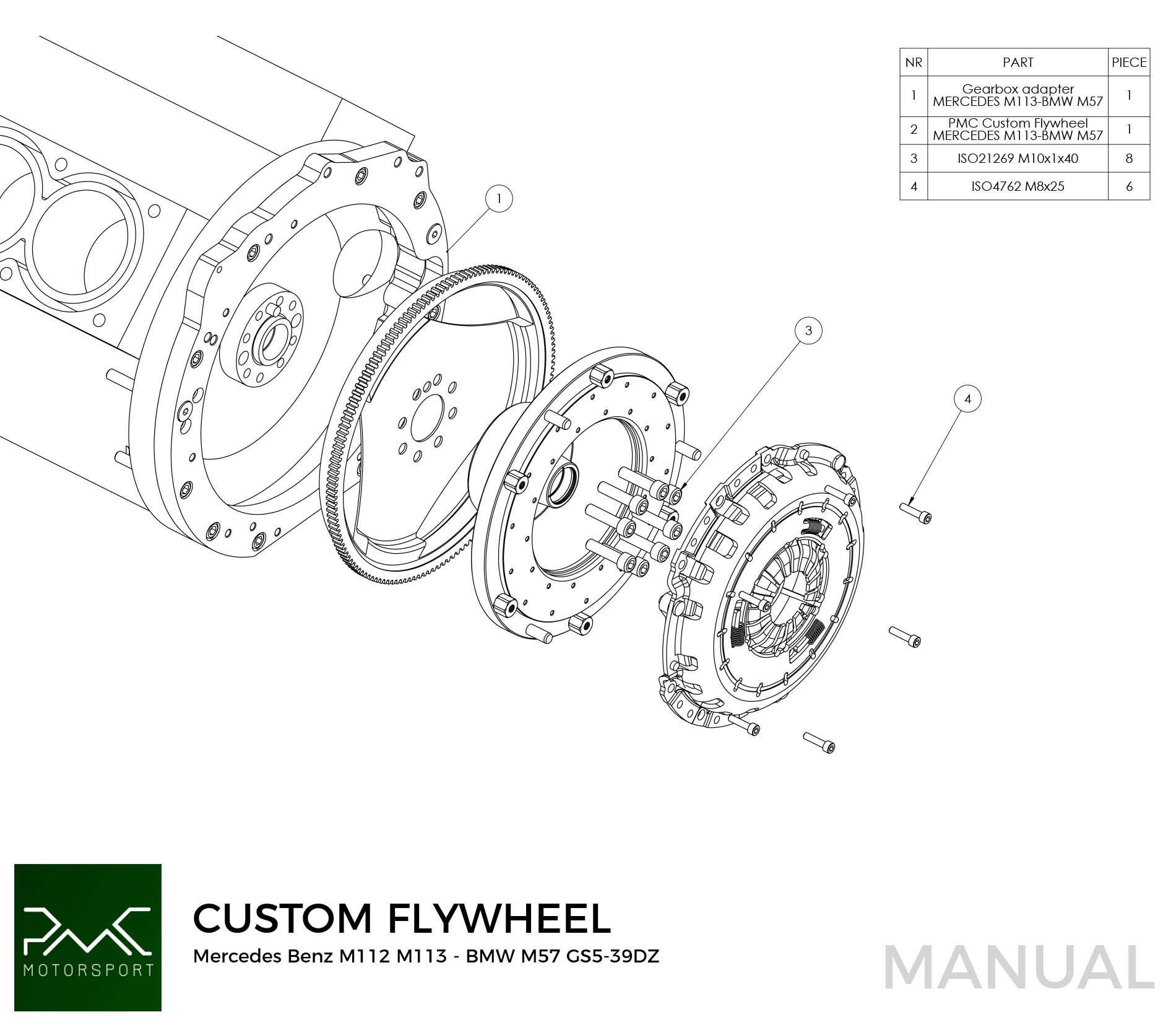 instrukcja montażu koła zamachowego PMC Mercedes-Benz V8 M113 M113K BMW ZF GS6-53DZ 240mm