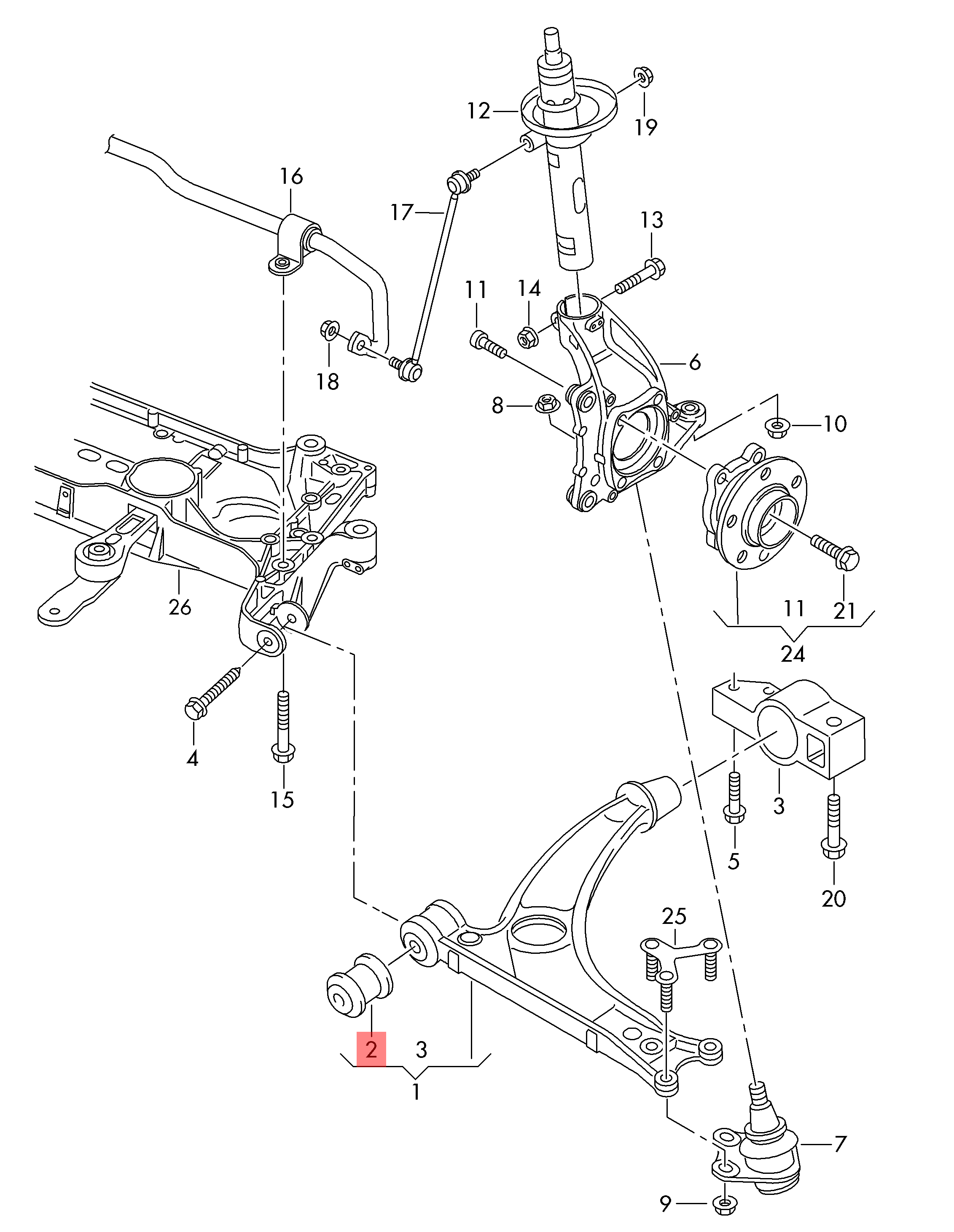 Poliuretanowe tuleje wahacza przedniego przednie Audi A3 8P S3 8P TT 8J 8S 80ShA 1K0407182
