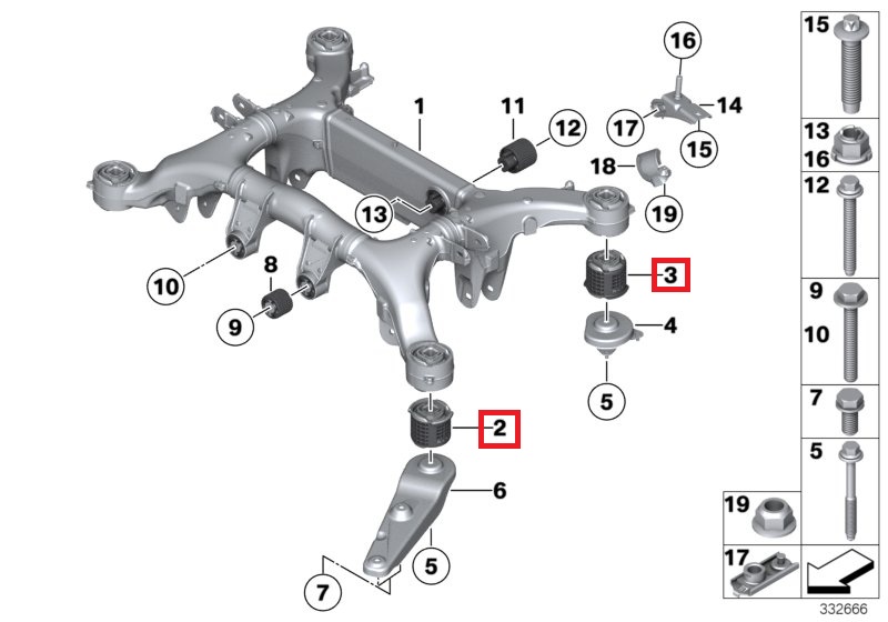 Poliuretanowe tuleje wózka tylnego BMW Seria 5 /6 / 7 F10 F06 F01 B0060858