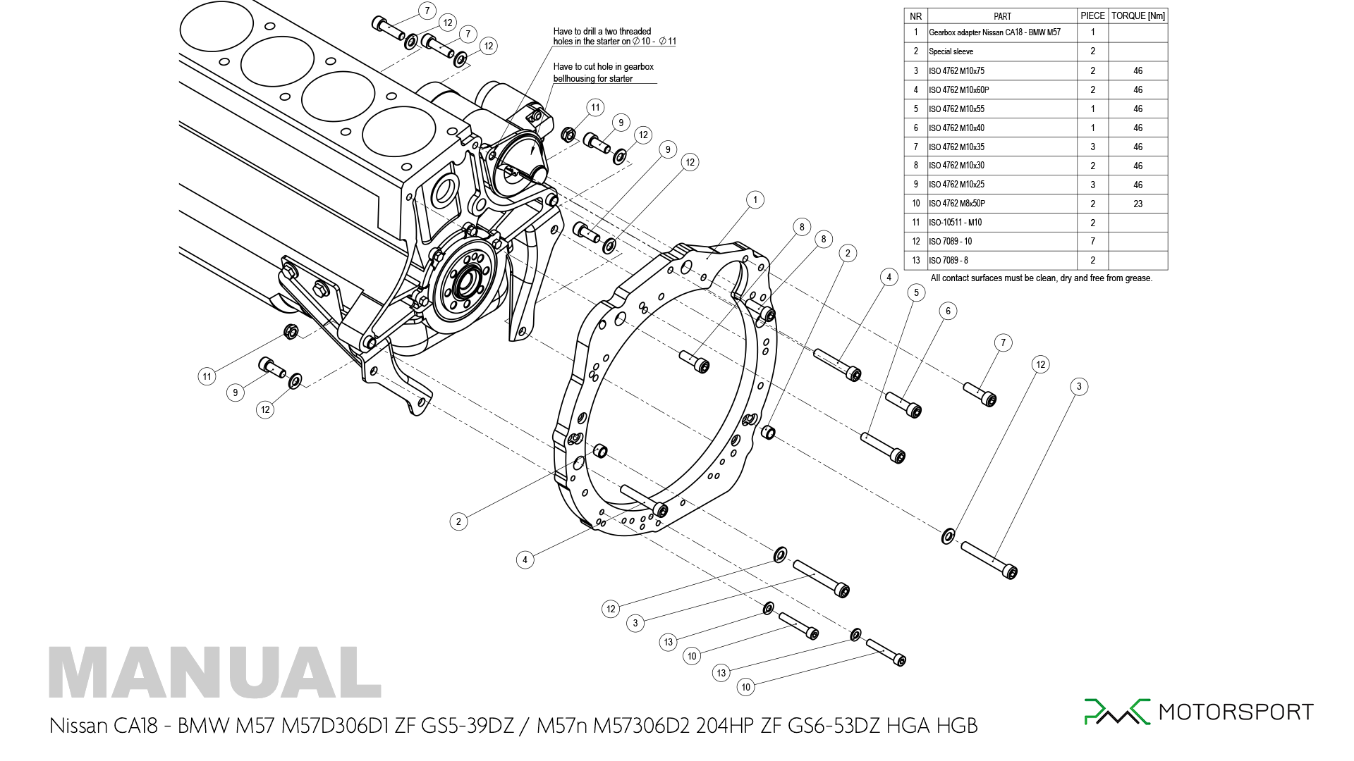 Instrukcja montażu adaptera skrzyni biegów NIssan CA18 BMW M57 GS5-39DZ