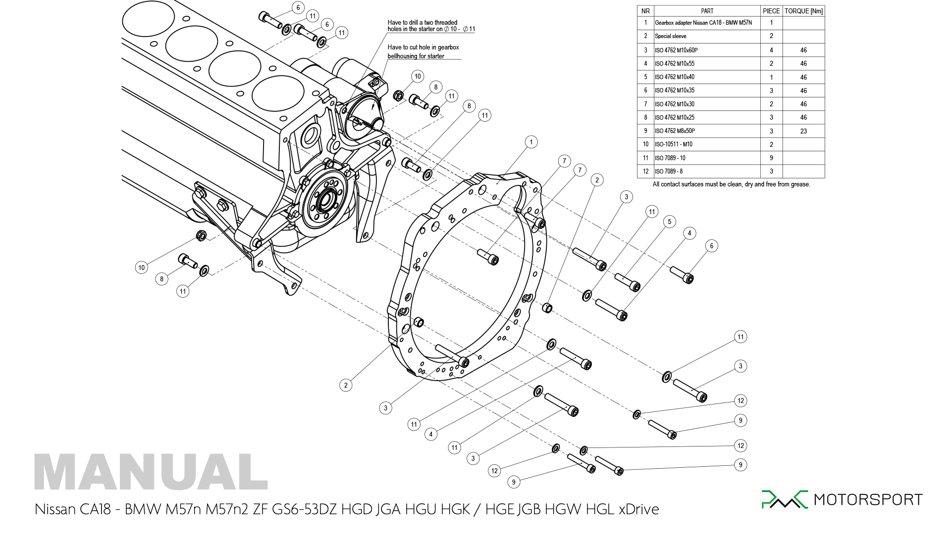 Instrukcja montażu adaptera skrzyni biegów NIssan CA18 BMW M57n GS6-53DZ