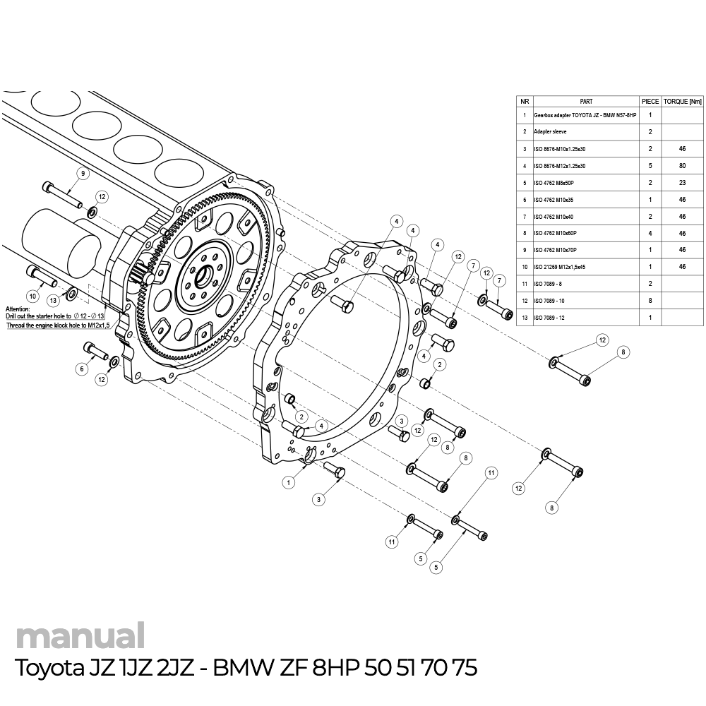 montaż skrzyni biegów zf 8hp 8hp70 8hp50 1jz 2jz jz adapter pmc