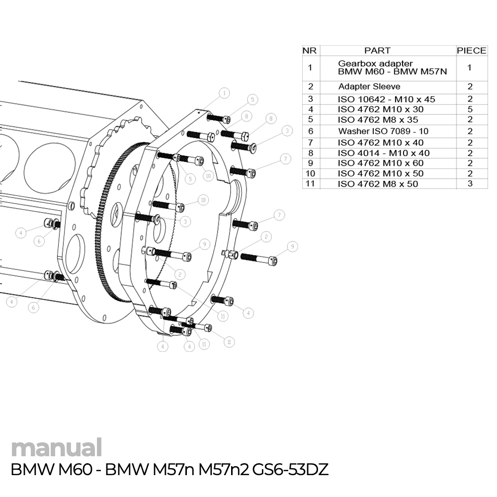 montaż skrzyni biegów zf6 gs6-53dz 3.0 e60 e90 BMW M60 M62 adapter pmc