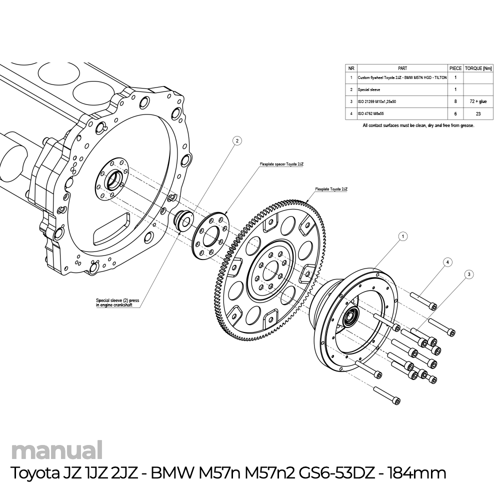 instrukcja montażu koła zamachowego PMC Toyota JZ 1JZ 2JZ - BMW ZF GS6-53DZ 240mm