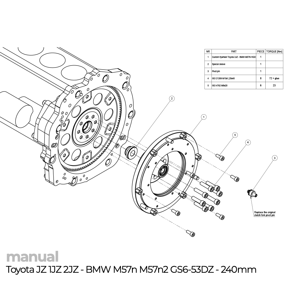 instrukcja montażu koła zamachowego PMC Toyota JZ 1JZ 2JZ - BMW ZF GS6-53DZ 240mm