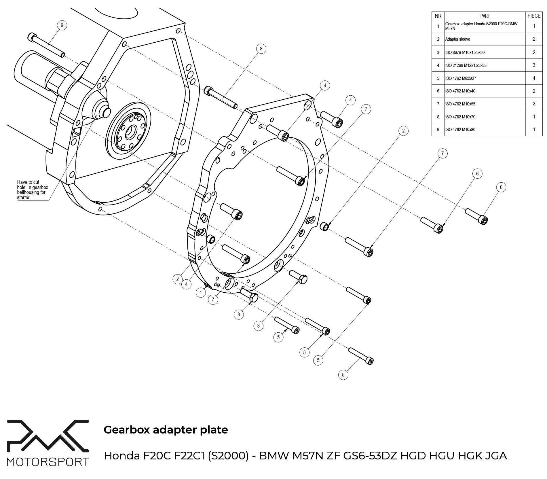 montaż skrzyni biegów zf6 gs6-53dz 3.0 e60 e90 honda F S2000 adapter pmc
