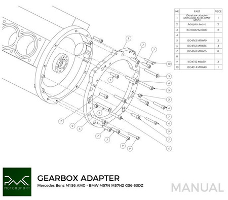 Adapter Mercedes-Benz V8 M156 AMG - BMW M57N2 6-biegów HGU HGK / N54 - 240mm / 9.45"