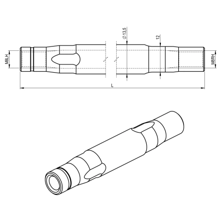 Ramię / Rura Stalowa obustronnie gwintowana – M8 - (190mm / 7.48")