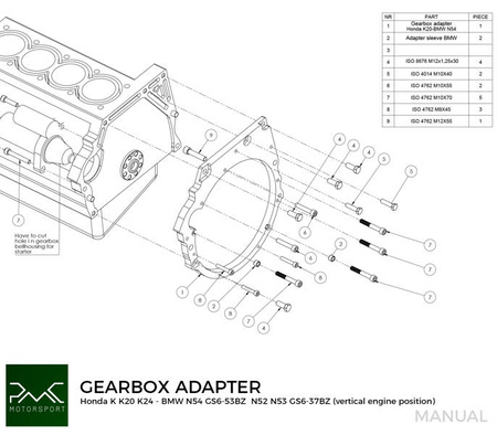 Adapter Honda K K20 K24 - BMW DCT DKG GS7D36SG / N54 GS6-53BZ (V)