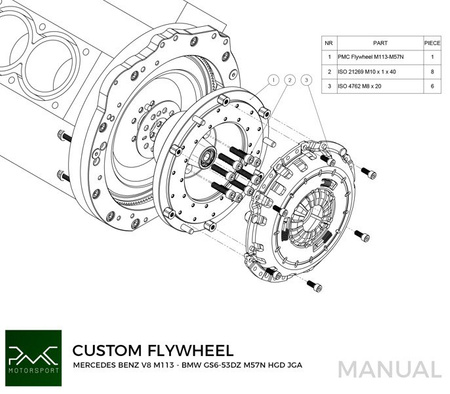 Adapter Mercedes-Benz M112 M113 M113K - manual 6-biegów BMW M57n GS6-53DZ HGD JGA HGA - 240mm / 9.45"