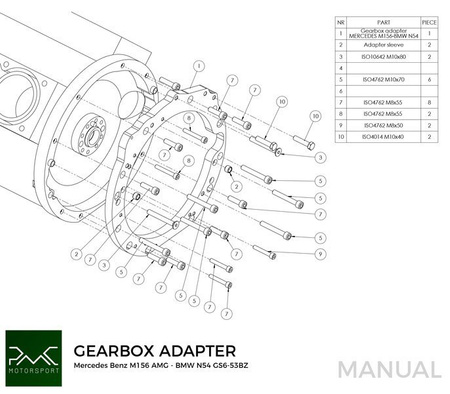 Adapter Mercedes-Benz V8 M156 AMG - BMW M57N2 6-biegów HGU HGK / N54 - 240mm / 9.45"