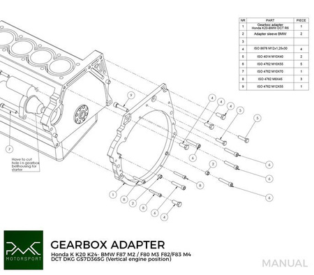 Adapter Honda K K20 K24 - BMW DCT DKG GS7D36SG / N54 GS6-53BZ (V)