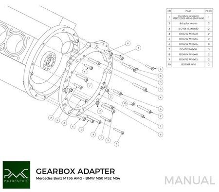 Adapter Mercedes-Benz V8 M156 AMG  BMW M50 S50 M52 S52 M54 ZF-5 5-biegów -184mm / 7.25" (P)