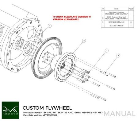 Adapter Mercedes-Benz V8 M156 AMG  BMW M50 S50 M52 S52 M54 ZF-5 5-biegów -184mm / 7.25" (P)