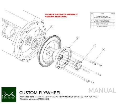 Adapter Mercedes-Benz V8 M156 AMG - BMW M57N2 GS6-53DZ HGD JGA - 184mm 7.25" (P)